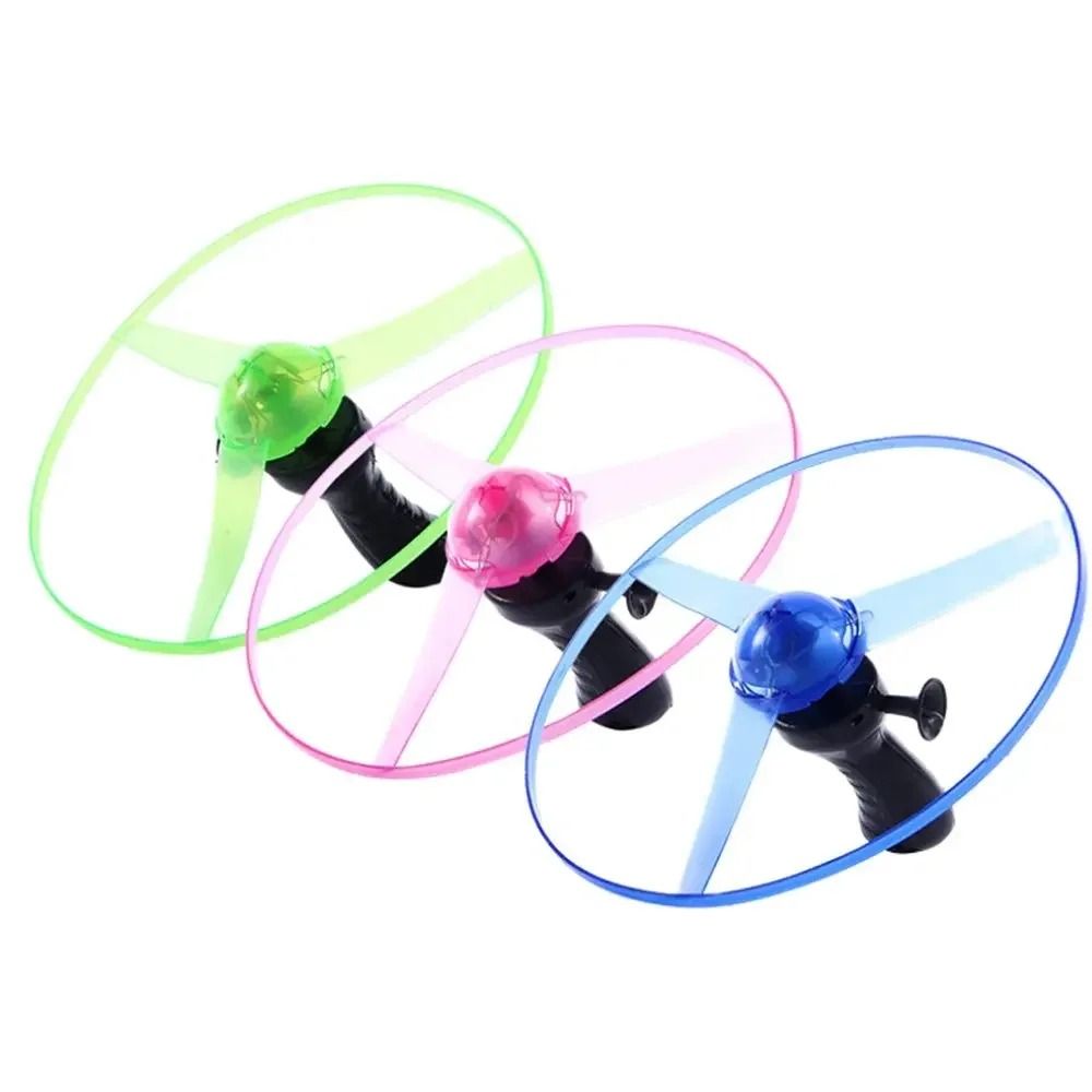 Kids Luminous Flying Disc Propeller Toy With LED Lighting Pull String Launcher