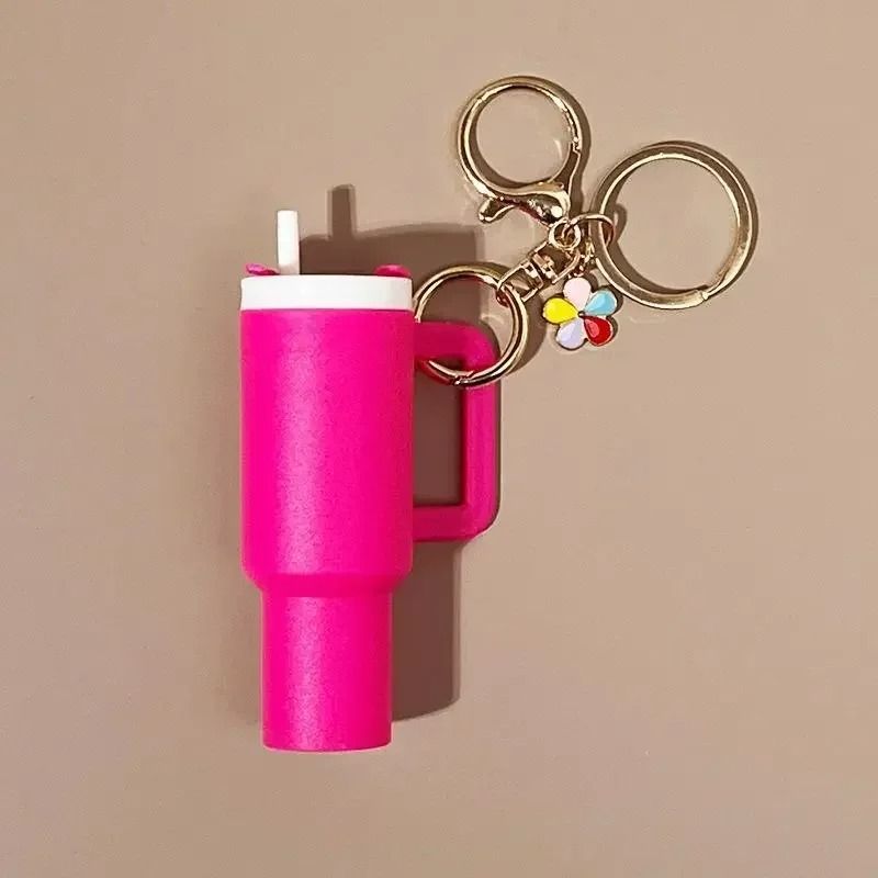 Cute Ice Cup Keychain Lipstick Holder Flower Pendant Bag Charm