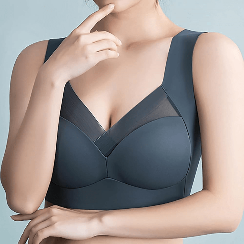 Seamless Ice Silk Plus Size Bra – One-Piece Push-Up Sports Bra with Wide Straps & Mesh Support