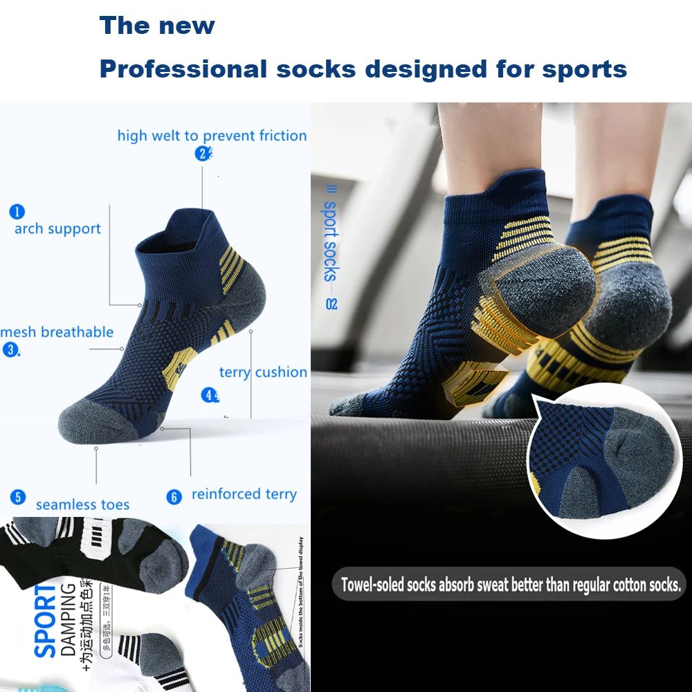 Non-Slip Running Socks for Men & Women, Quick-Drying Sports Sox with Towel Bottom, Basketball & Fitness Training Socks