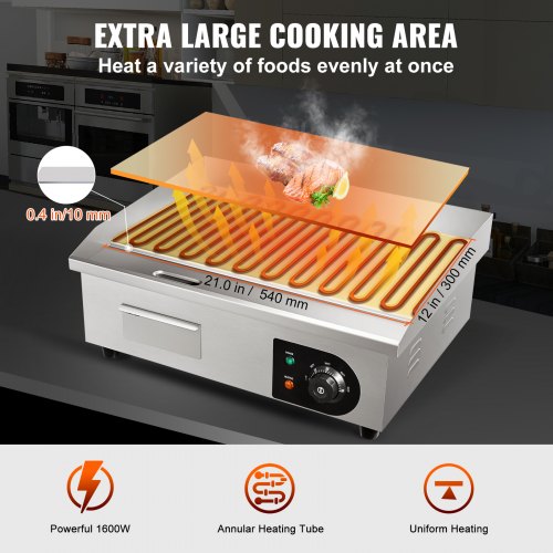 Commercial Electric Griddle Flat Top Grill with Adjustable Temperature Stainless Steel Countertop BBQ Plate