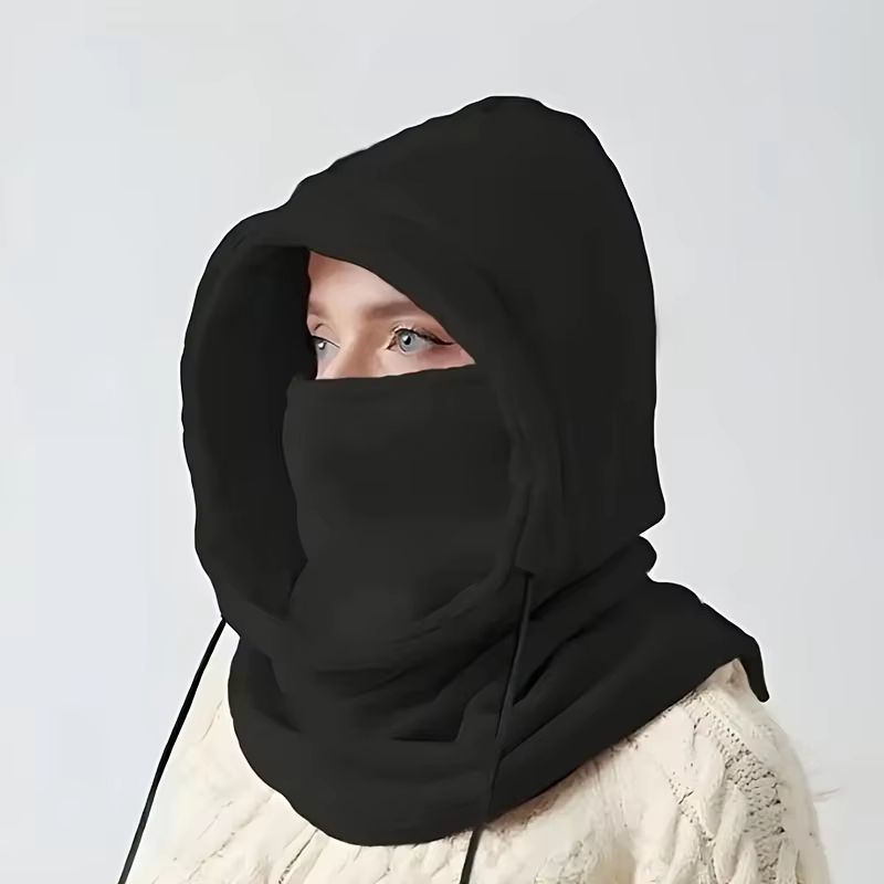 Unisex Winter Knit Balaclava Hood Windproof Mask with Drawstring
