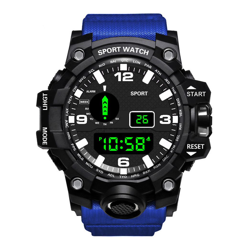 Multifunctional Waterproof Fashion Men's Sports Wristwatch with Luminous Alarm for Military Use, Large Dial