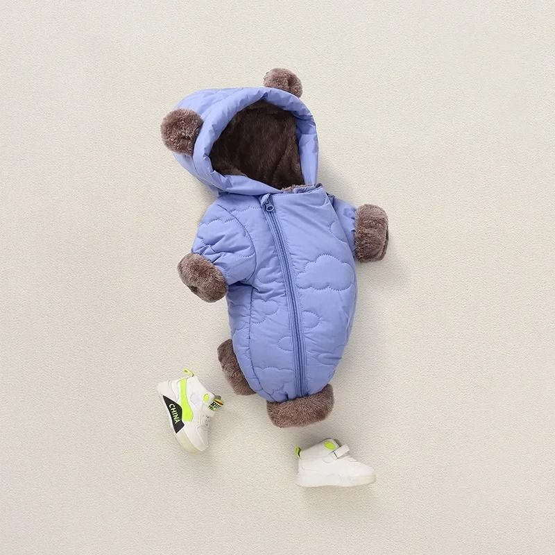 Thickened Fleece-Lined Bear Romper Snowsuit