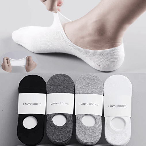 5-Pair Set Mens Invisible Socks Cotton No Show Ankle Socks with Silicone Grip