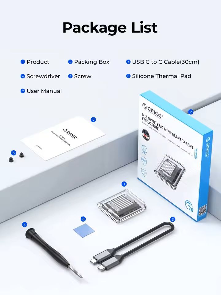 Transparent NVMe SSD Enclosure USB C Adapter 10Gbps