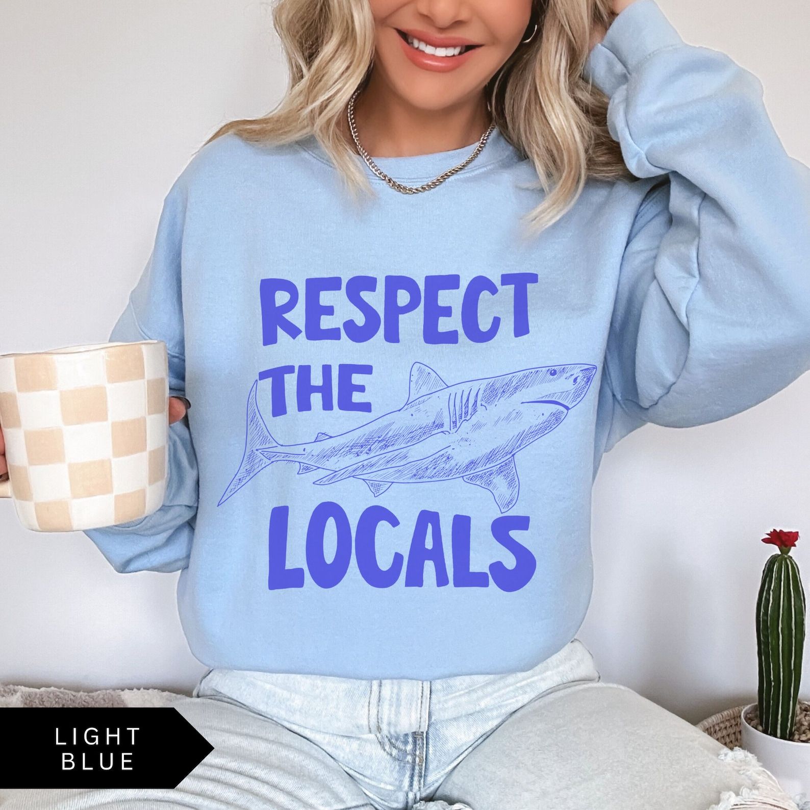 Respect The Locals Shark Sweatshirt, Ocean Surfing Beach Crewneck