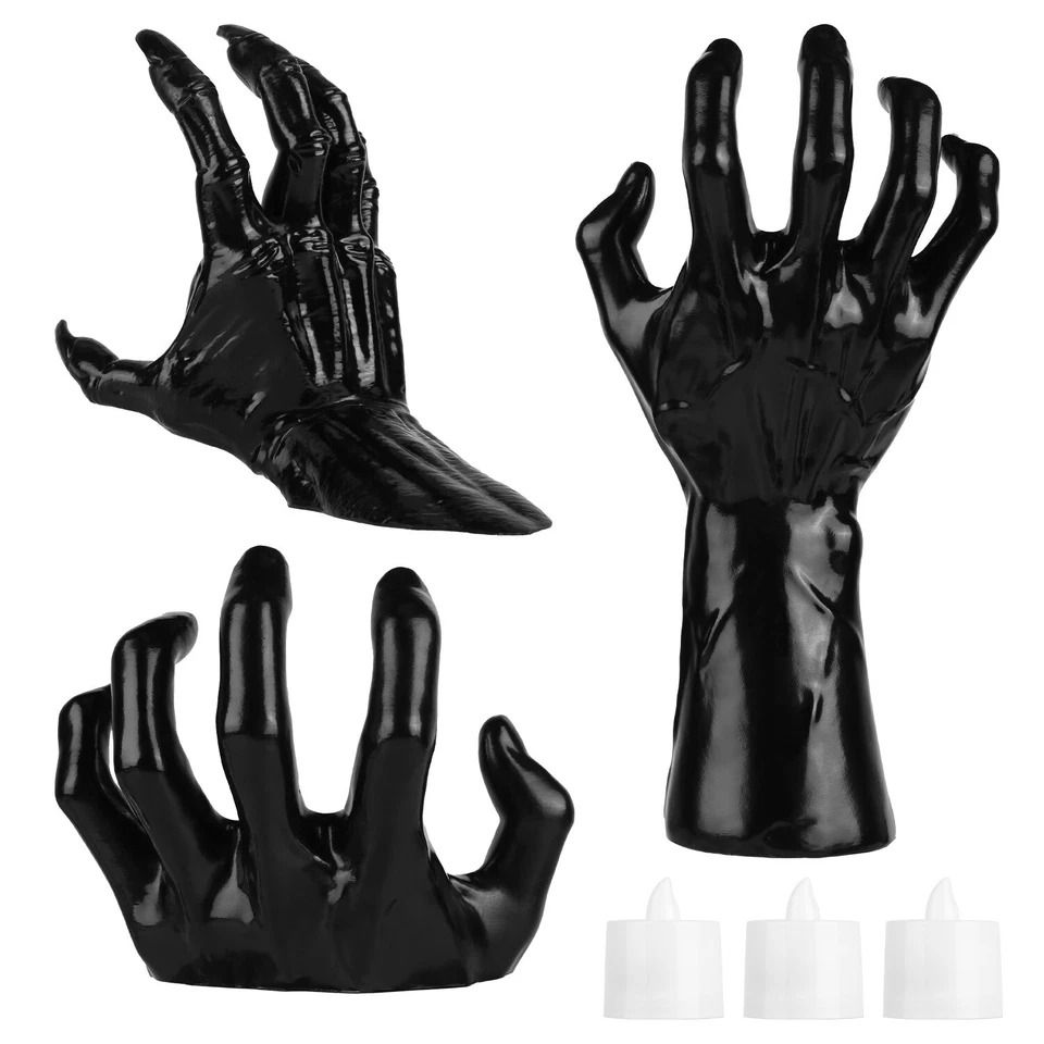 Halloween Creepy Reaching Hands & Lighted Candles, Hand Prop for Haunted Party Decorations, Eerie Wall Hangers