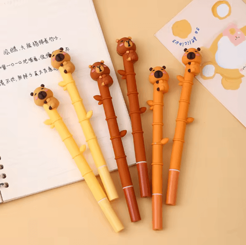 CapiCute Capybara Gel Pen Set – 3PCS Cute Cartoon Gel Pens Bamboo Style
