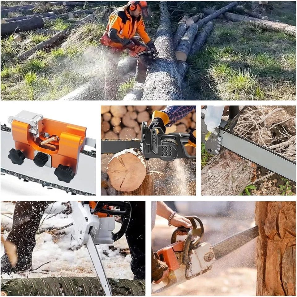 Portable Chainsaw Chain Sharpening Jig with Hand Crank & Sharpening Tool Set
