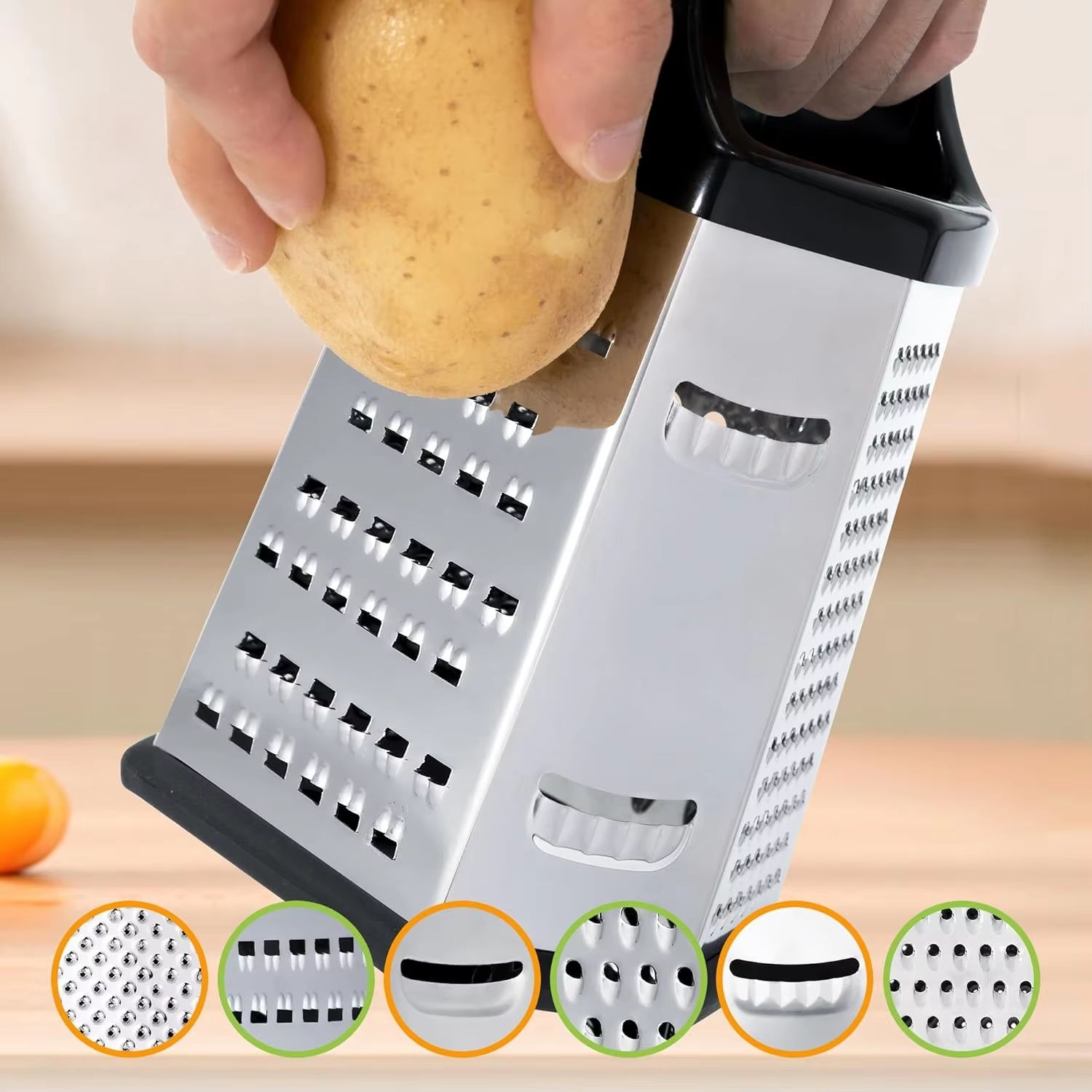 MultiSlice 6-Side Stainless Steel Box Grater – Multifunction Kitchen Slicer & Shredder