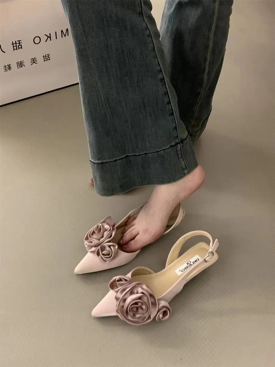 Elegant Flower Slingback Dress Mules – Fashionable Low Heel Slingback Pumps