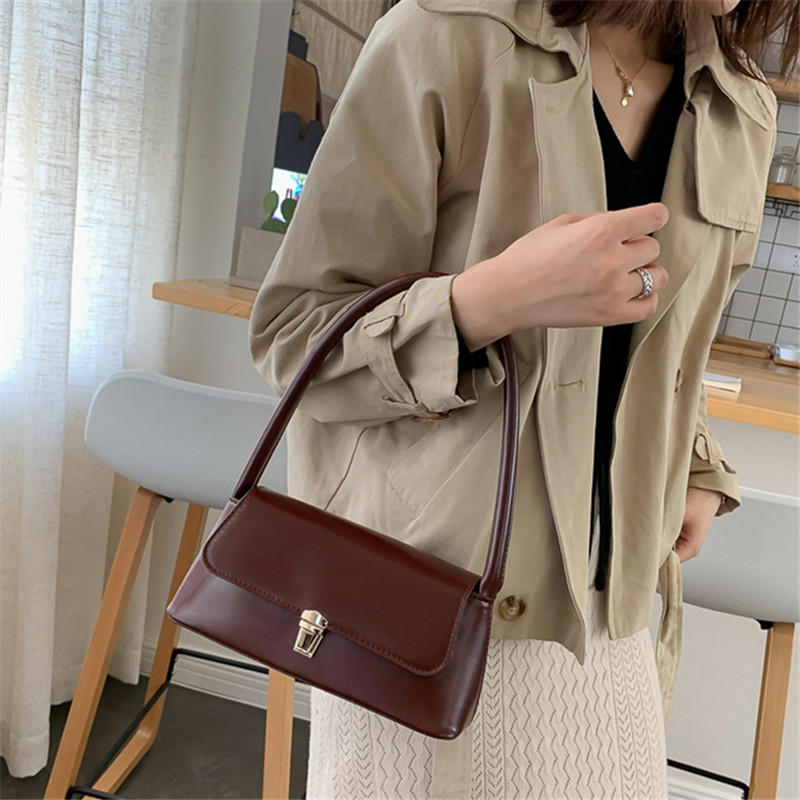 Elegant Mini Top Handle Bag Classic Rectangular Purse Sleek Leather with Gold Clasp