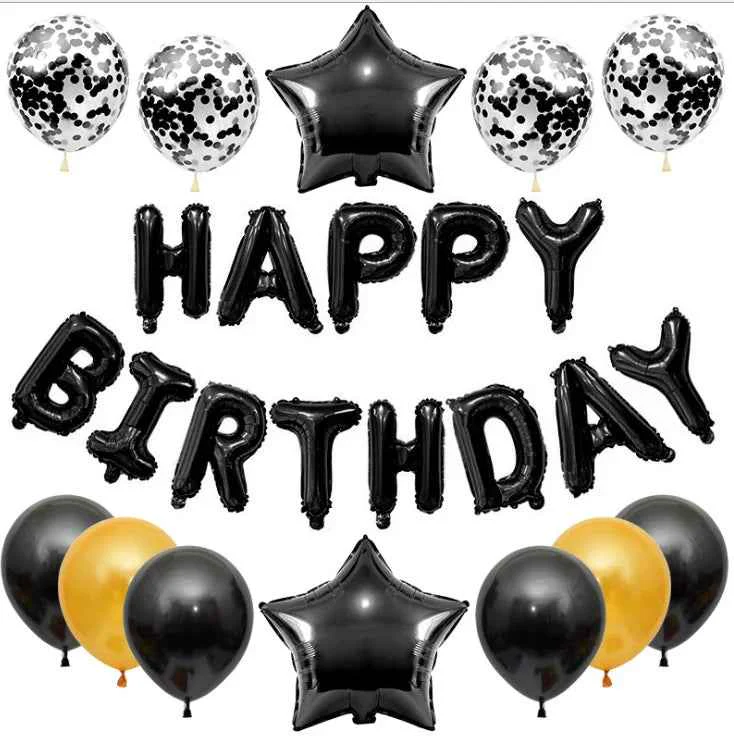 Happy Birthday Balloon Banner Set 25pcs Foil Letters Confetti Stars Party Kit
