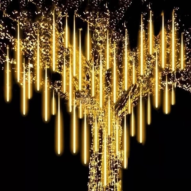 LED Meteor Shower Rain Lights, Waterproof Falling Raindrop Fairy String Light for Christmas, Holiday Party, and Patio