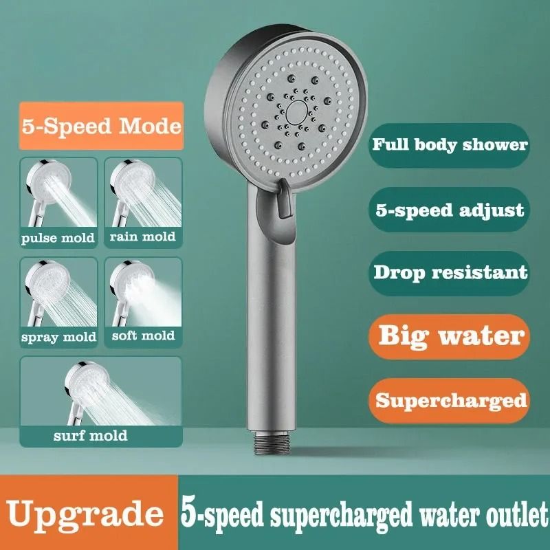 Water Saving High Pressure Shower Head with Adjustable Modes and One Key Stop