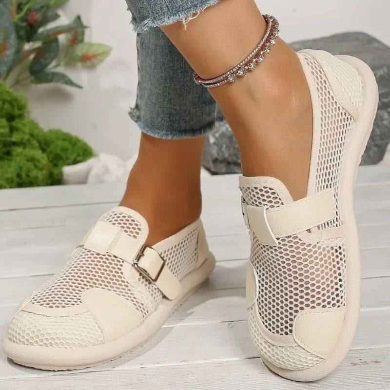 Womens Casual Mesh Flats with Buckle and Low Heel