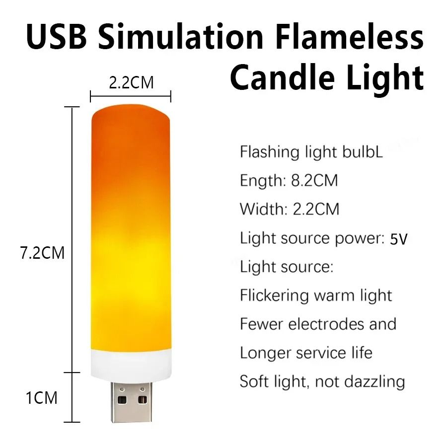 USB LED Flame Effect Light Bulb with Flickering Fire Simulation
