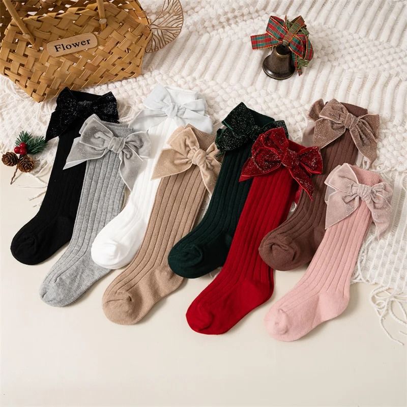 Baby Girls Knee High Bow Socks Soft Cotton Winter and Autumn Kids Socks