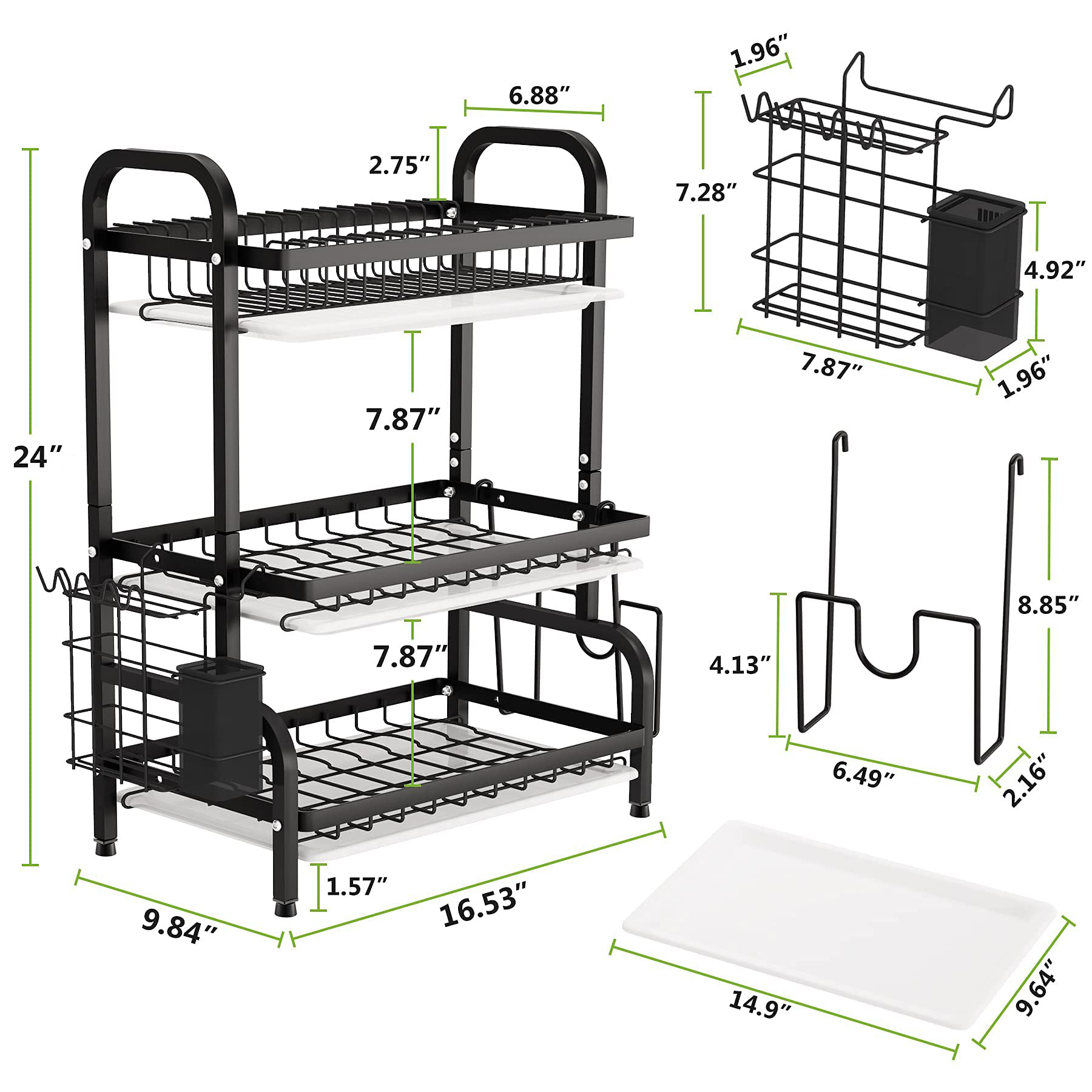 Dish Drying Rack with Tray Utensil Holder, Cutting Board Holder Drainboard Tray for Kitchen Organizer, Space-Saving