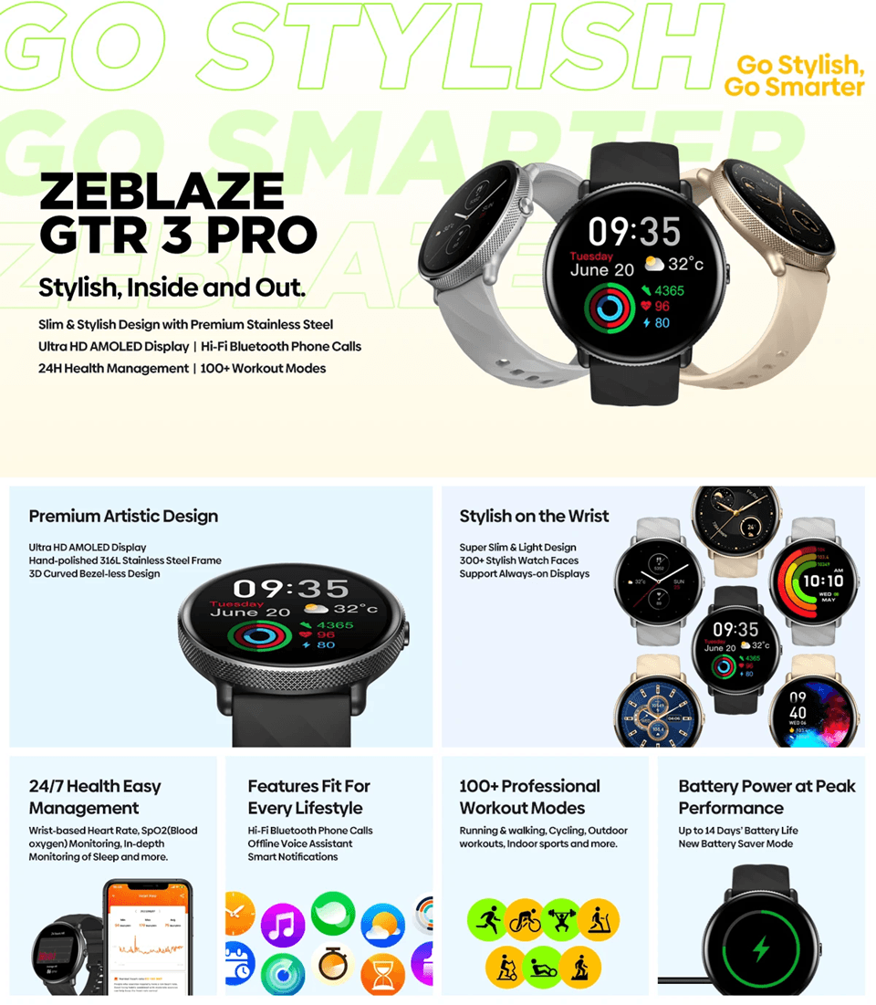 Zeblaze GTR 3 Pro AMOLED Smartwatch with Bluetooth Calling and Fitness Tracking