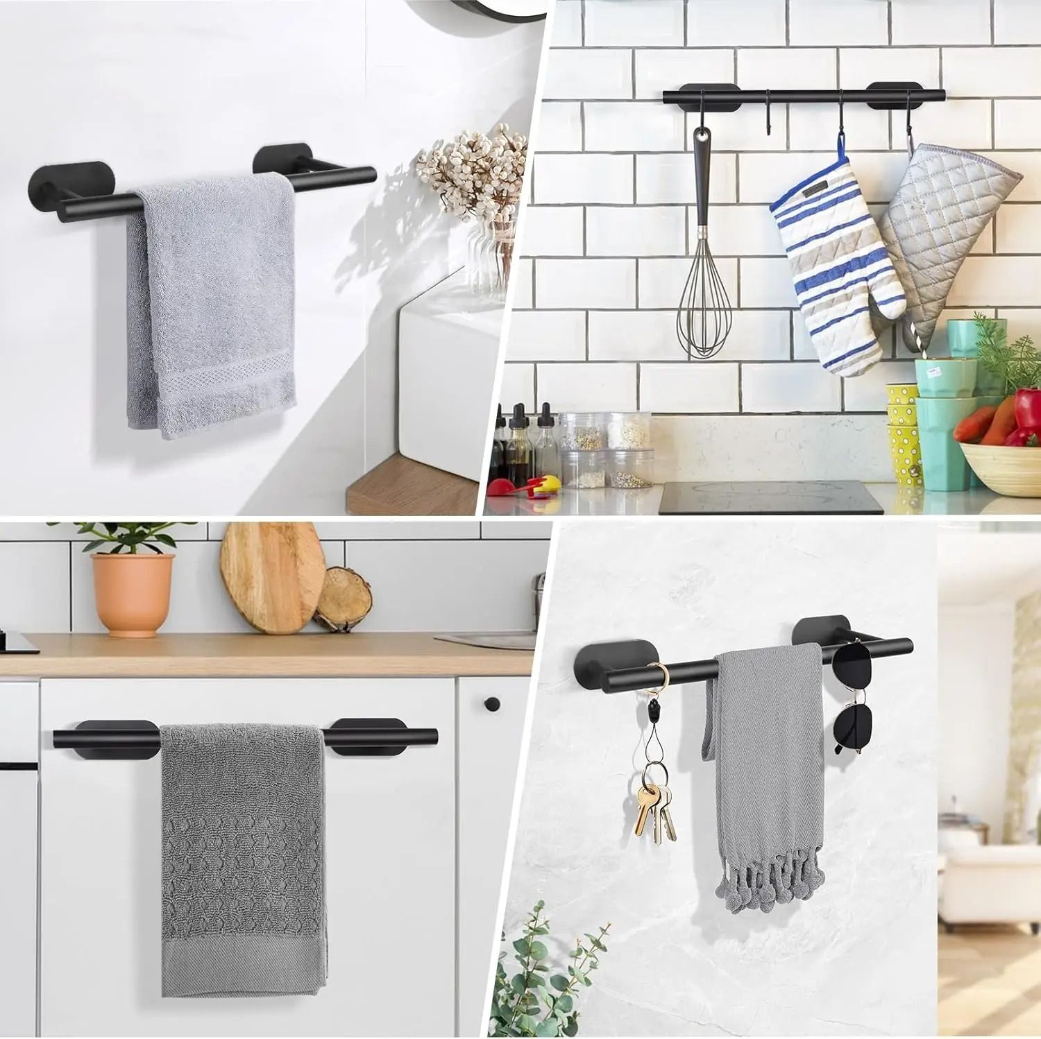 Self-Adhesive Stainless Steel Towel Rail – Modern No-Drill Wall Hanging Holder