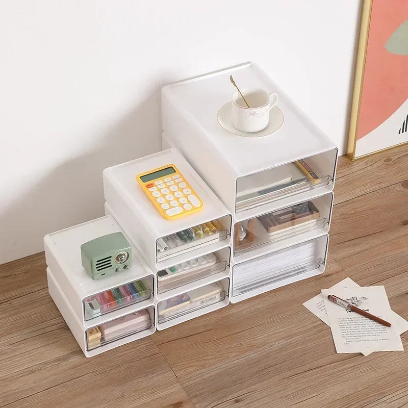 Transparent Desktop Storage Box, Drawer Type Office File Storage Box, Bedroom Study Stack Combination Portable Storage