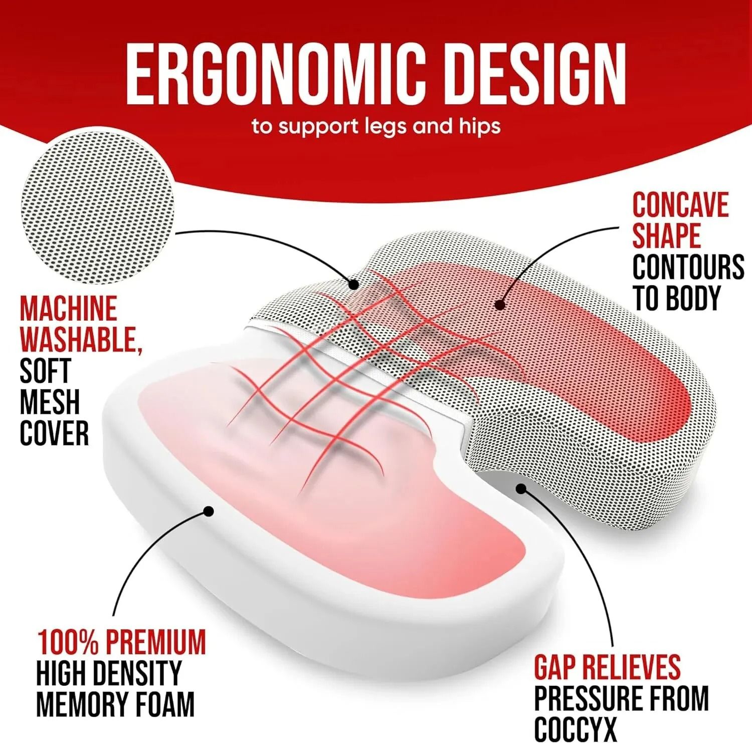 Ergonomic Memory Foam Seat Cushion for Home Office Comfort