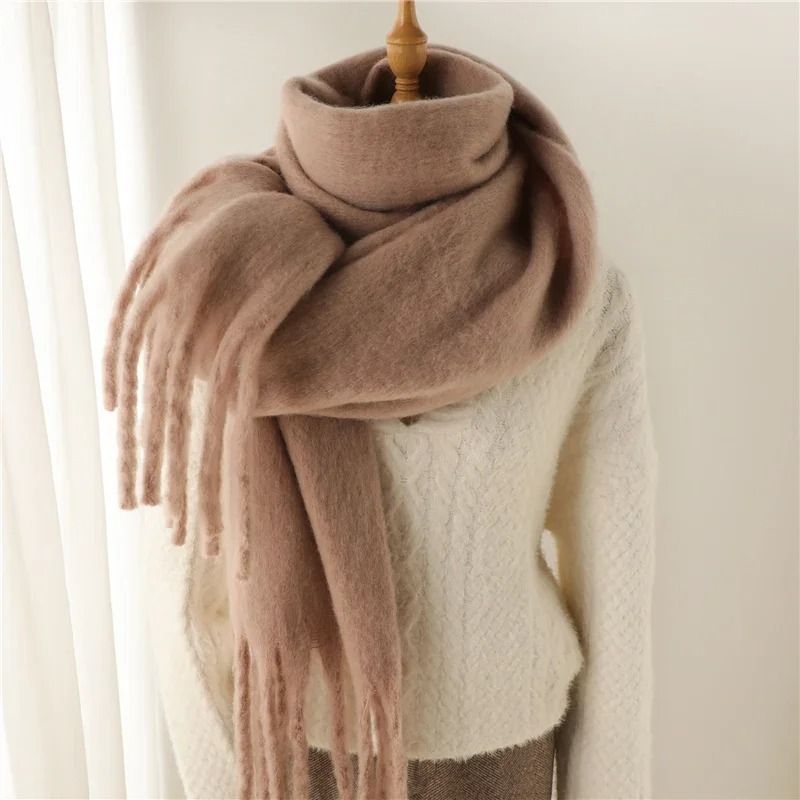 Luxury Winter Cashmere-Feel Scarf – Extra Long Solid Pashmina Wrap & Thick Tassel Shawl
