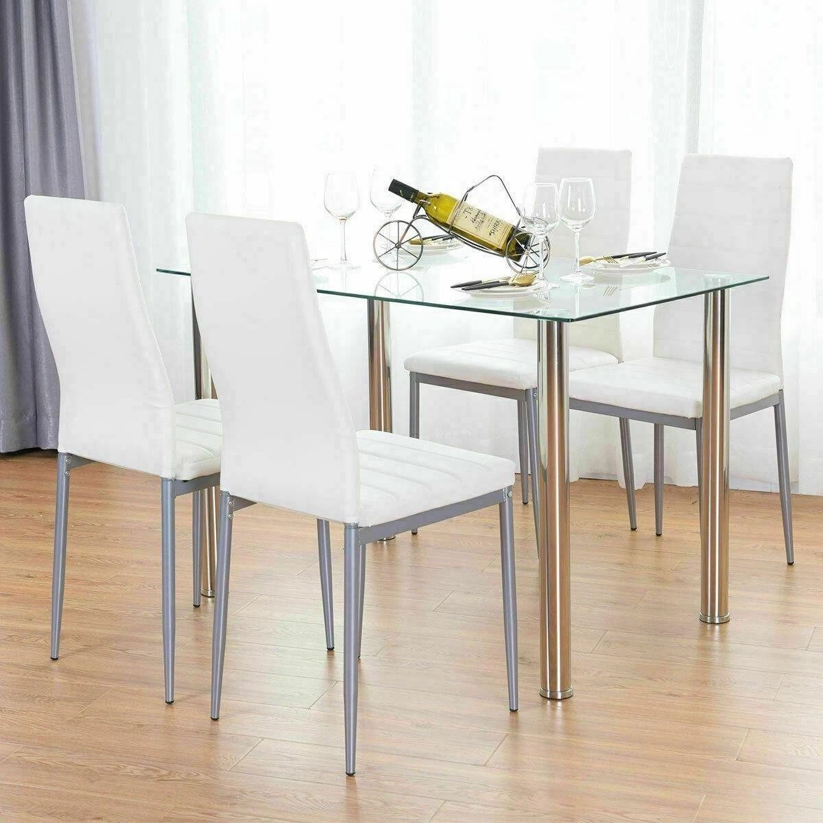 Dining Set with Modern Kitchen Table Set and Leather Dining Chairs