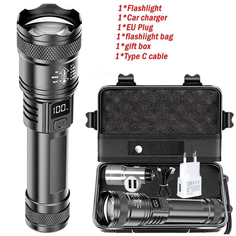 PowerBeam Tactical LED Flashlight with Digital Display & USB Recharge