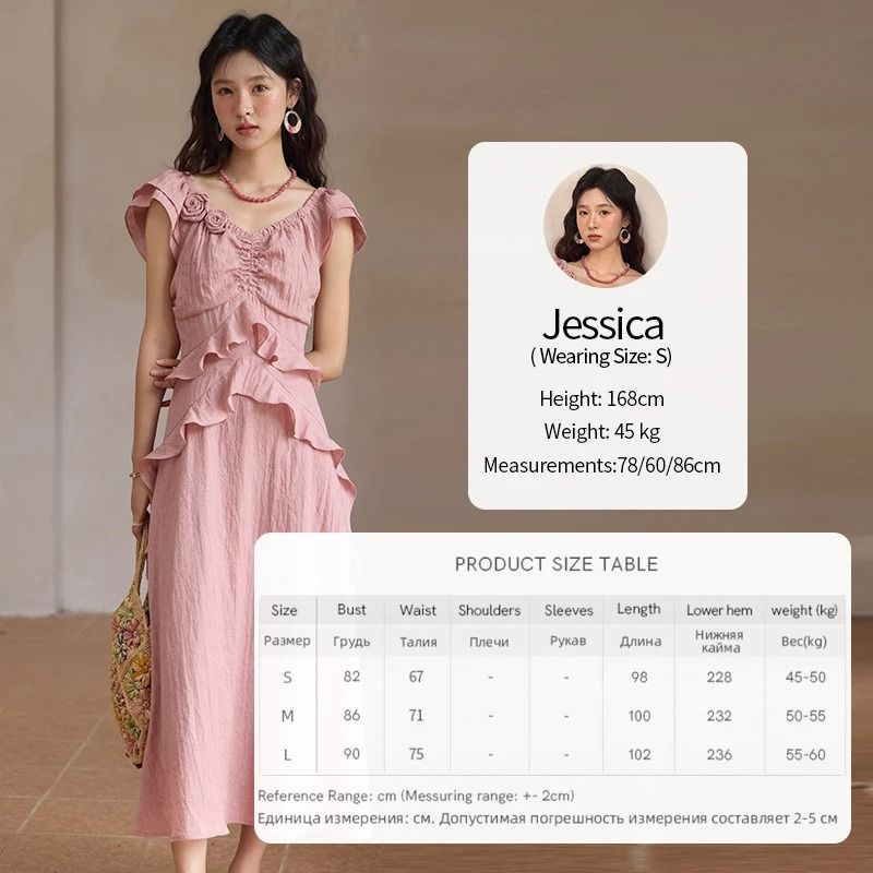 MISHOW Pink Summer V Neck Dress Flying Sleeve Holiday Dress for Women