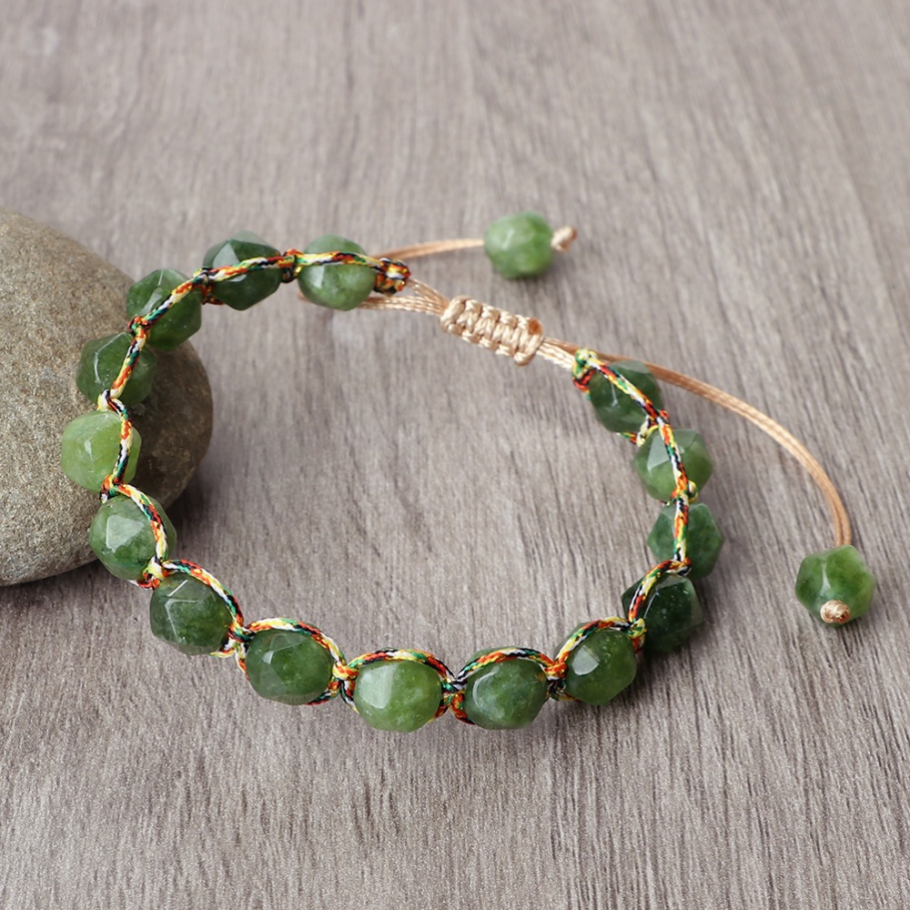 Women Malay Stone Cut Face Bracelet Yellow Agate Handmade Wristband Vacation Healing Beach Jewelry
