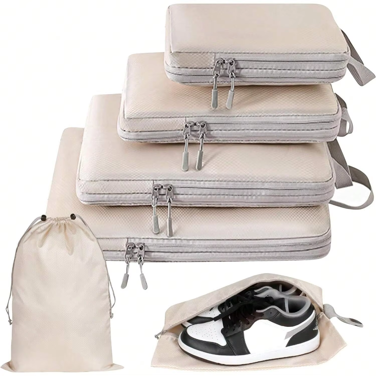 Waterproof Travel Storage Bags Nylon Compressible Luggage Organizer with Handbag for Packing Cubes