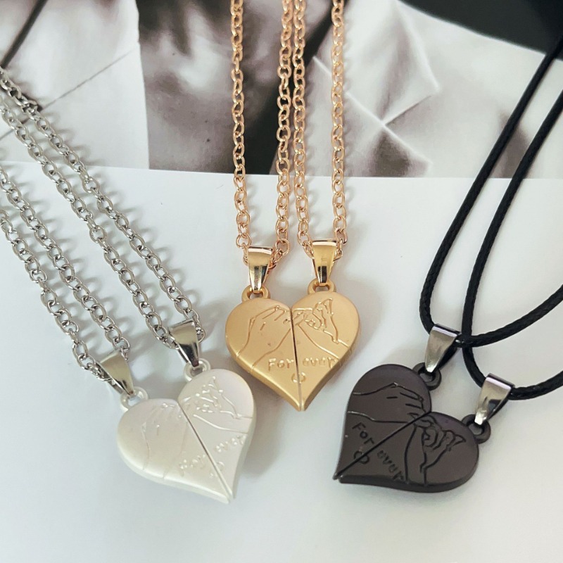 Couple Pendant Necklace Electrocardiogram, Magnetic Heart Pendant Splicing Necklace, Simple Quality Valentines Day Gift