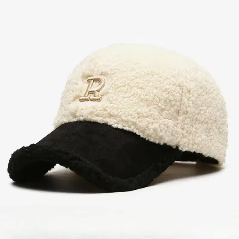 Trendy Lambswool Baseball Cap with Big Letter Embroidery for Winter Comfort