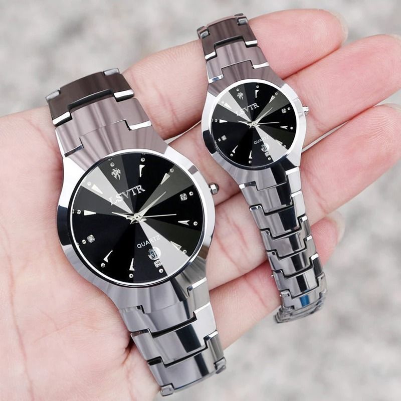 Stainless Steel Business Watch – Luxury Waterproof Quartz Timepiece with Calendar for Men, Women, and Couples
