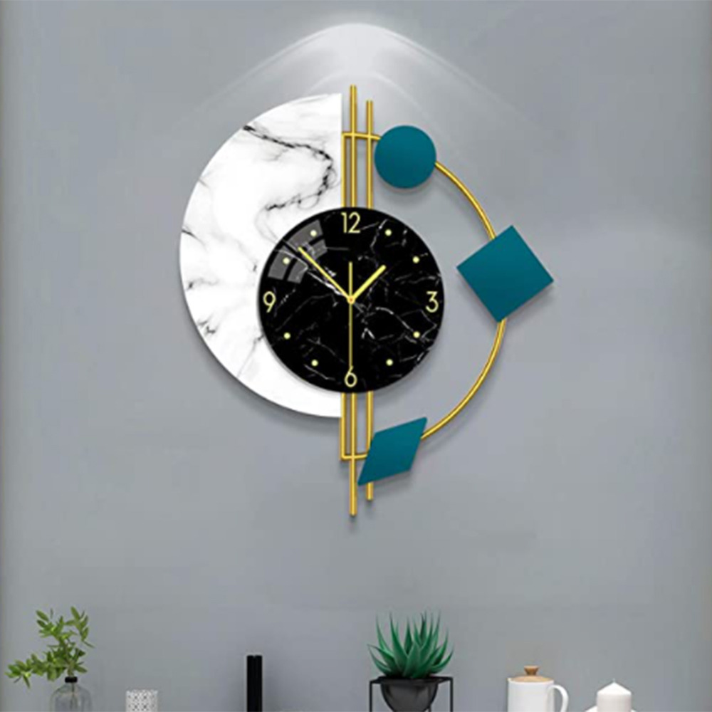 Creative Silent Wall Clock for Living Room Bedroom, Semicircle Marble Quartz Clock, Elegant Wall Decor Gift