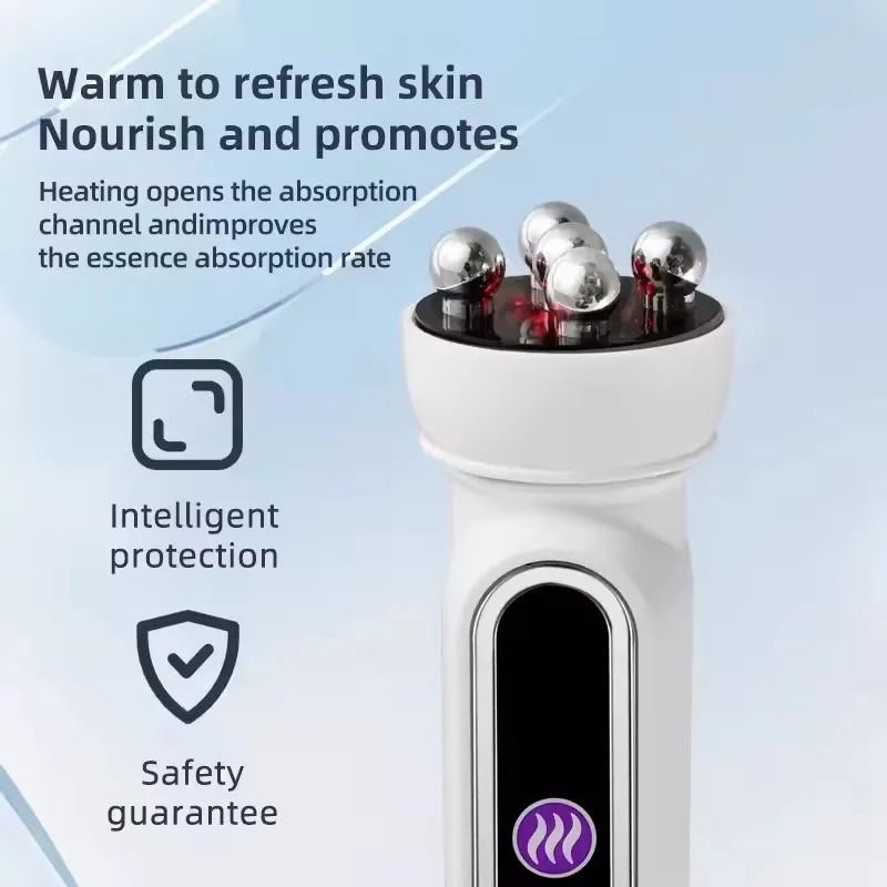Facial Microcurrent Heating Beauty Roller With EMS RF and LED Light Therapy