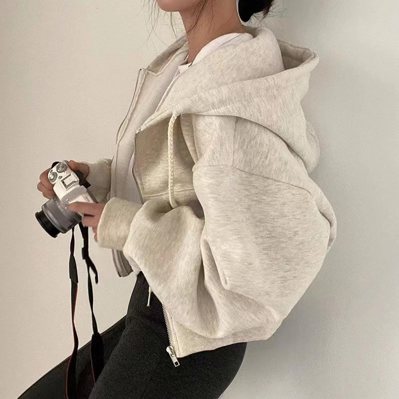 Women's Y2K Streetwear Hoodie, Autumn Winter Zip Up Crop Top, Harajuku Casual Jackets, Long Sleeve Hooded Sweatshirt