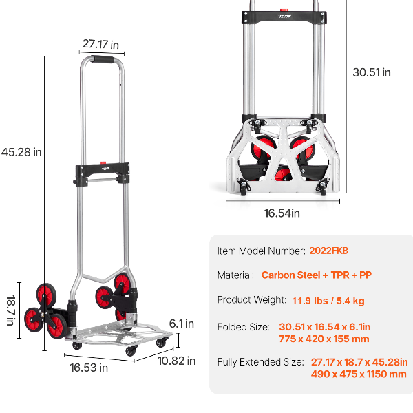 Stair Climbing Cart Folding Hand Truck with Telescoping Handle
