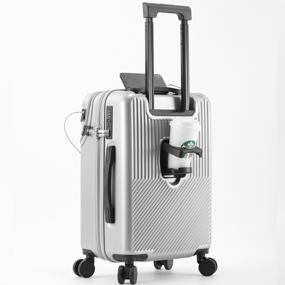 Stylish Business Carry-On Luggage with Cup Holder, Compact Lightweight Suitcase