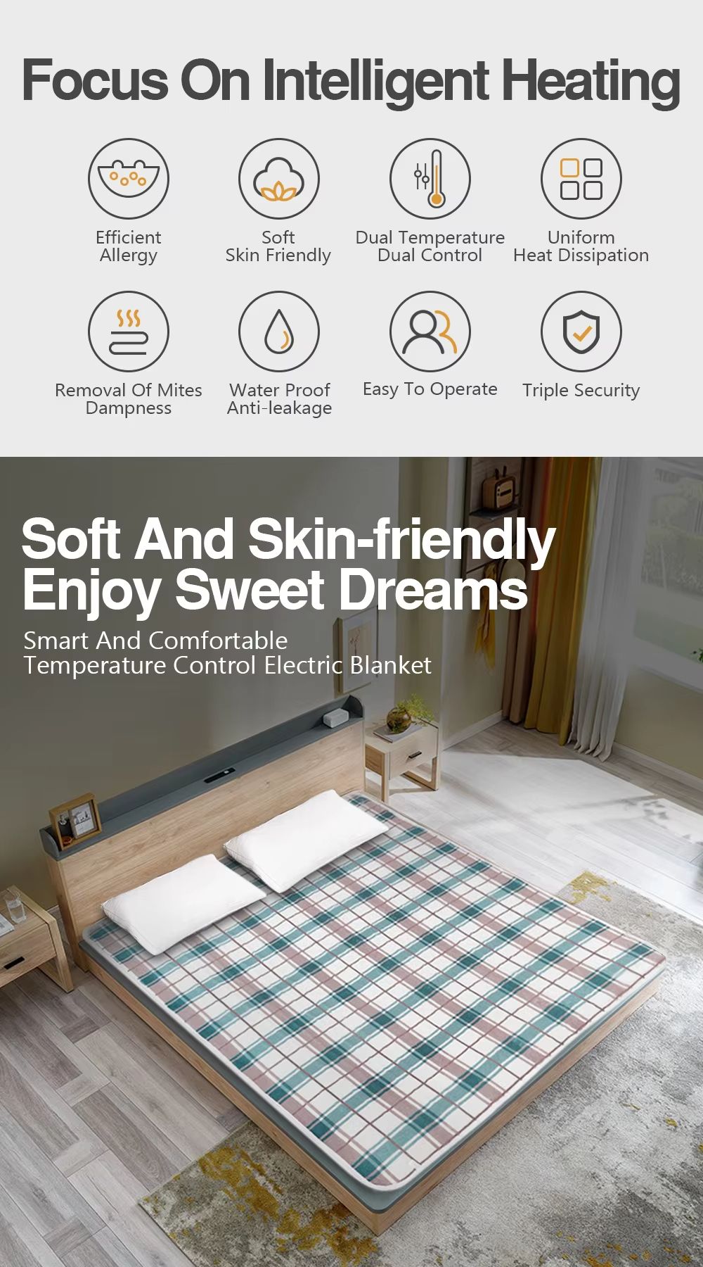 Electric Blanket with Thermostat – Thicker Heated Bed Pad for Winter, 3 Sizes, Double Body Warmer