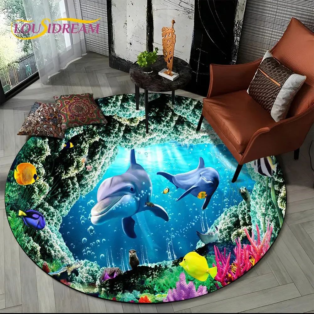 3D Ocean Illusion Dolphin Rug – Non-Slip underwater area rug for Living Room & Bedroom Decor