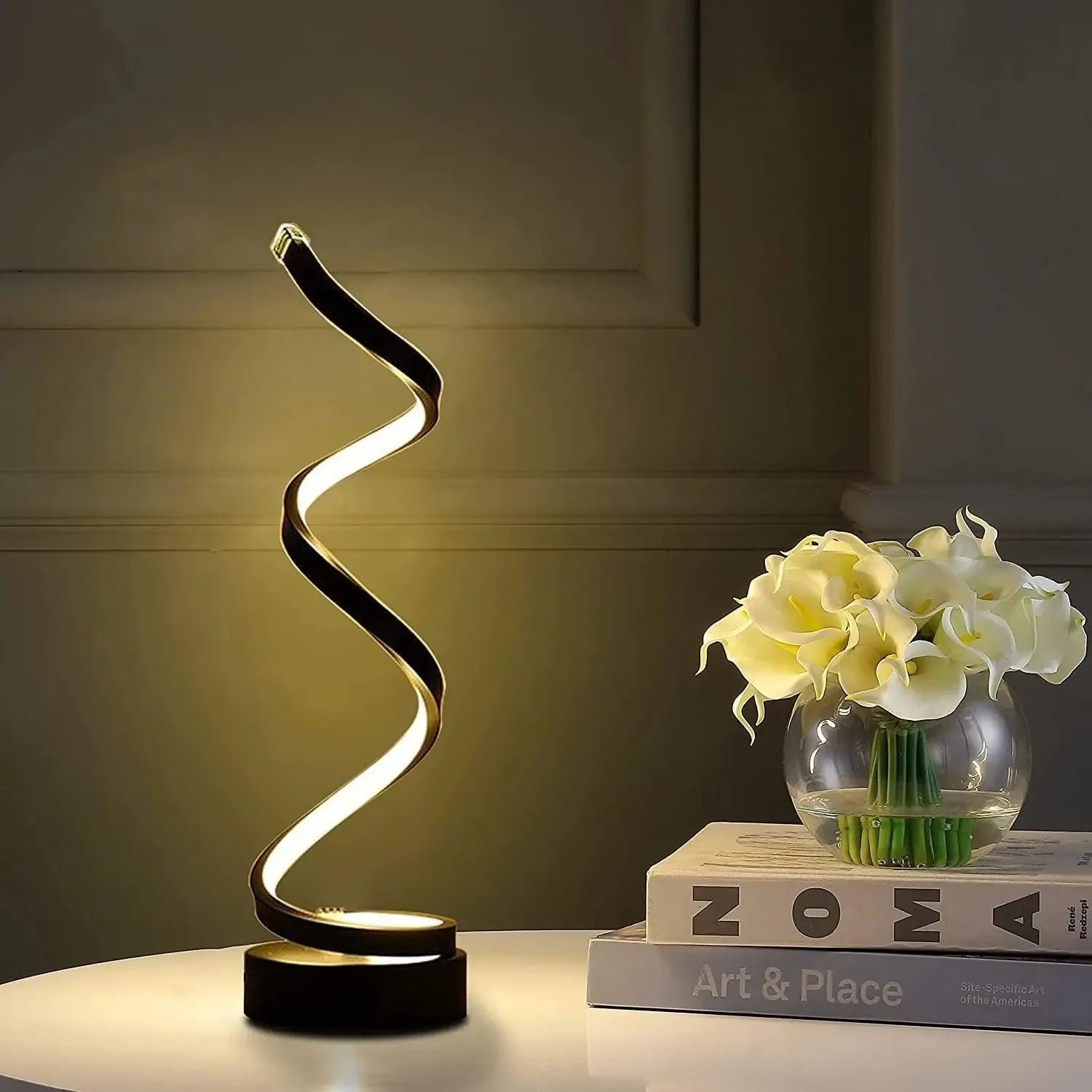 Modern Spiral Table Lamp Dimmable LED Nightstand Lamp Small Bedside Light for Bedroom Living Room Office