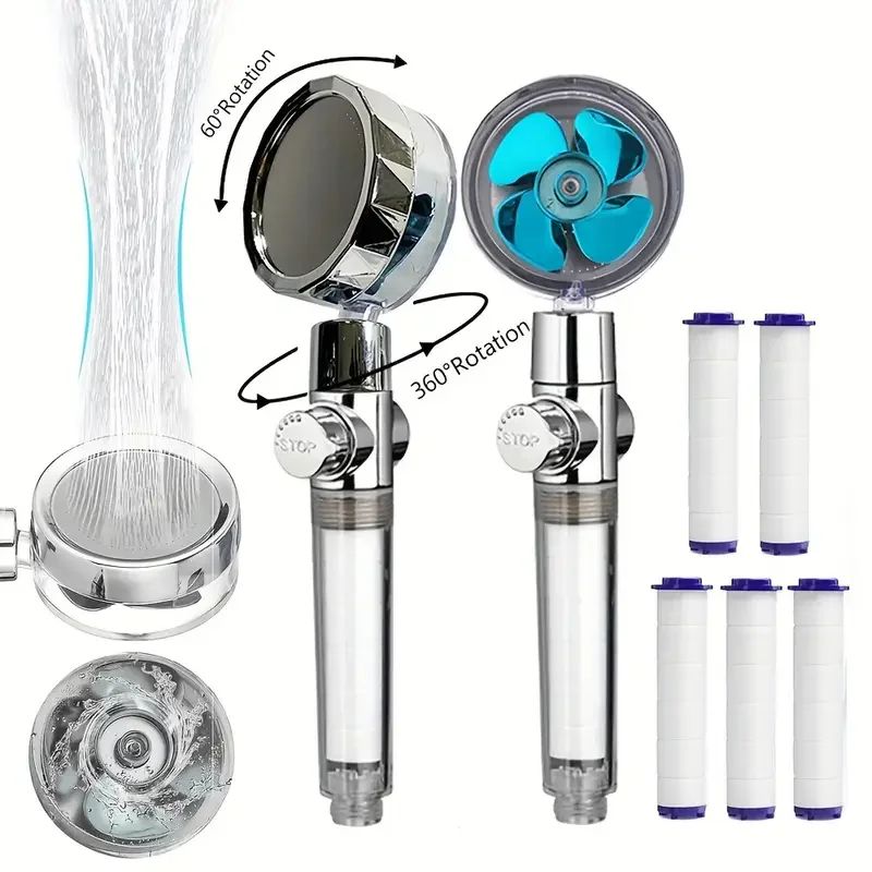 TurboSpin High Pressure Handheld Shower Head with Filter – 360 Rotating Water-Saving Turbo Fan Spray