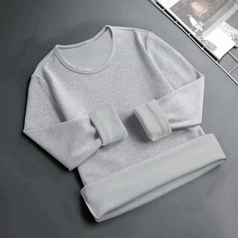 Mens Fleece Lined Long Sleeve Crew Neck Base Shirt – Thickened Casual Long Sleeve Top