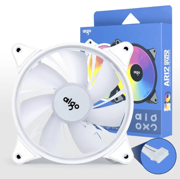 Aigo AR12 120 mm ARGB PC Case Fan – Adjustable RGB LED Cooling Fan with 6-Pin Connector