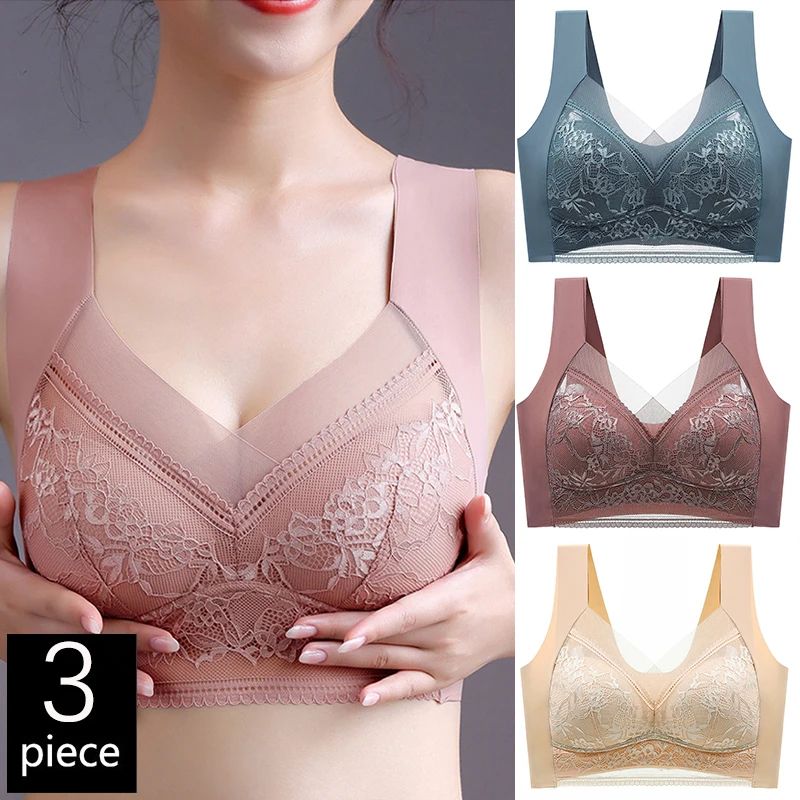 FallSweet Wireless Lace Push Up Bralette Set 3PCS Comfort Fit for Women