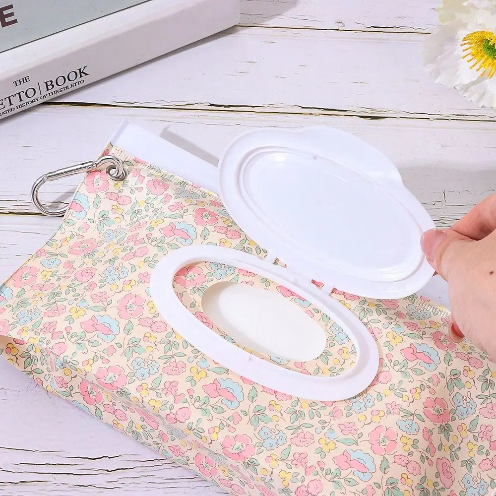 Portable Wet Wipes Pouch with Flip Cover Reusable Baby Wipes Holder Snap Closure Travel Tissue Bag for Outdoor Use